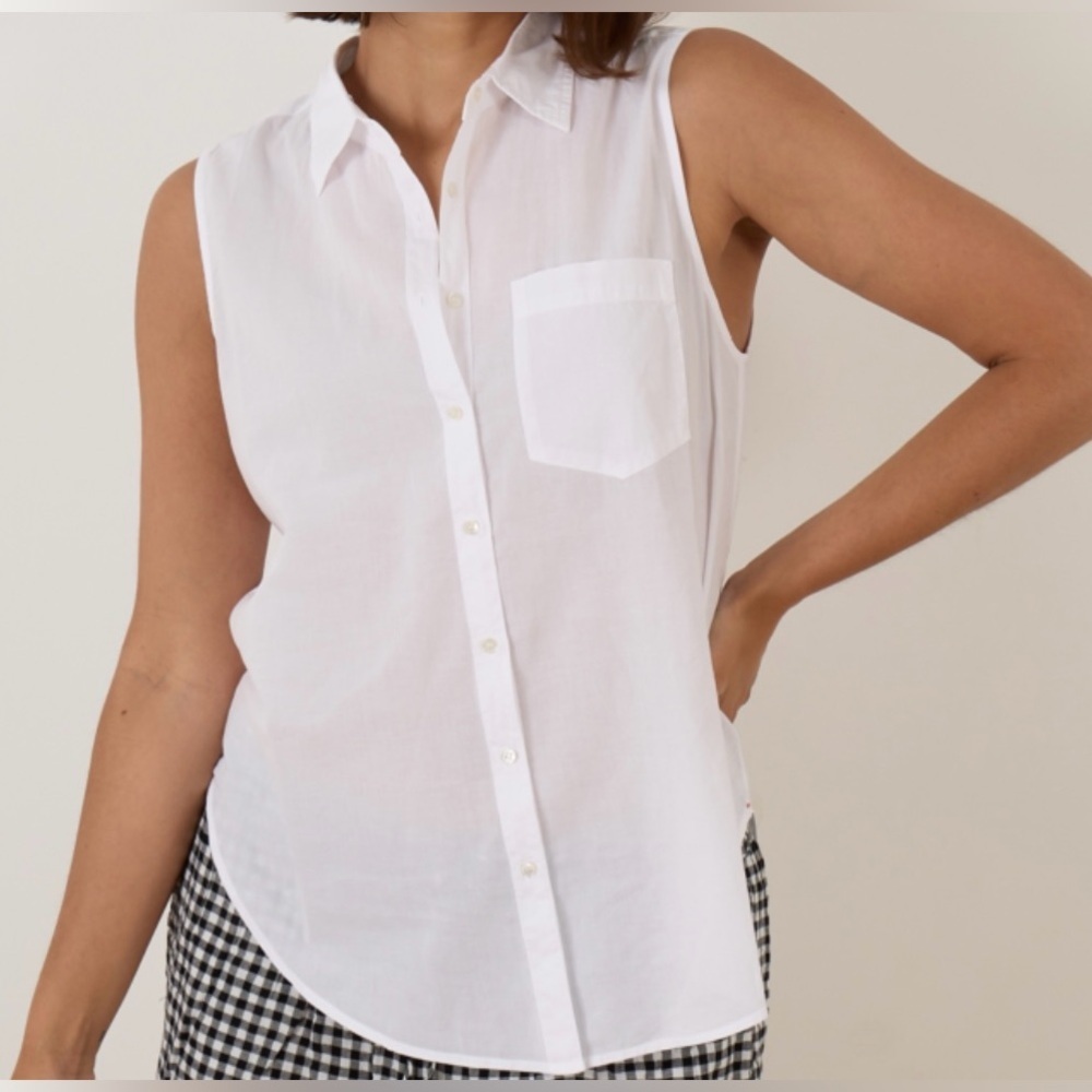 BEACH LINCH LOUNGE White Sleeveless Button-Down Shirt